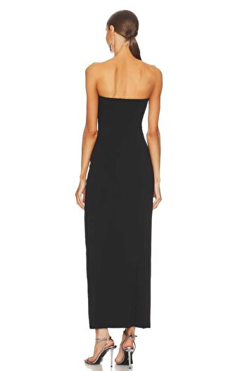 Zagrep Women's Black Strapless Maxi Dress Silk Jersey Double-Layer Not Showing Lingerie