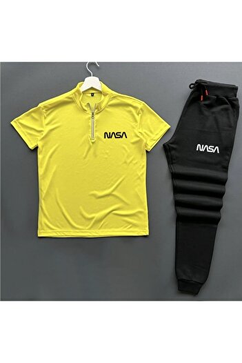 MYDARKSTYLE Unisex Nasa Printed Half Zipper CARSE T-Shirt- Cotton Sweatpants Set, Top, Bottom, 2-Piece
