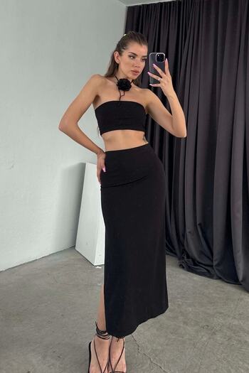 Eka Women's Black Bustier Skirt Set 0956-1711