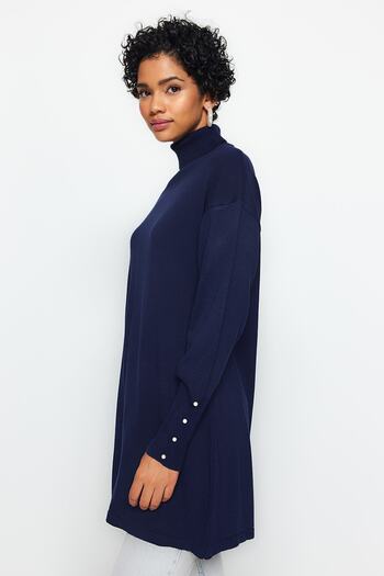 Trendyol Modest Pulover de tricotaj cu perle indigo TCTAW24AK00121