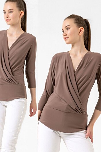 Laranor Mink Double Breasted Cut Three Quarter Sleeve Blouse