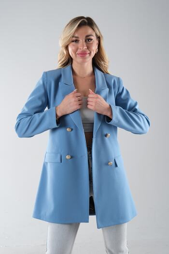 Feminist Astarlı Düğme Kapamalı Blazer Ceket Bebe Mavi 0105123
