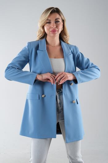 Feminist Astarlı Düğme Kapamalı Blazer Ceket Bebe Mavi 0105123