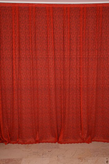 AKÇA TEKSTİL SPIDER TULE MODEL RED COLOR SINGLE WING Ready planted Pleated Background Curtain 300*260 cm