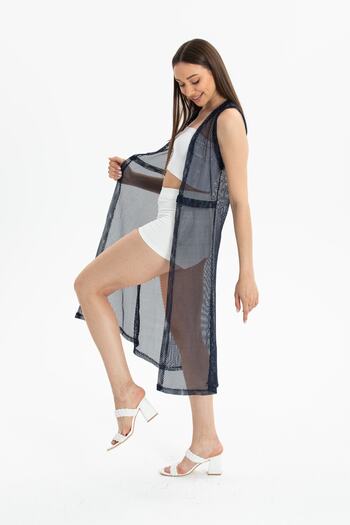 MaxiMor Women's Navy Blue Color Mesh Woven Vest