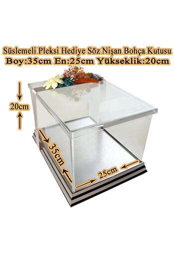 mixefor Söz Nişan Bohça Kutusu -pleksi Hediye Kutusu-35 Cm X 25 Cm X 20 Cm Ölçülerinde -inox Gümüş Çerçeveli