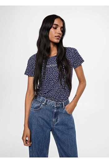 MANGO Woman Gemustertes T-Shirt mit Logo-Stickerei