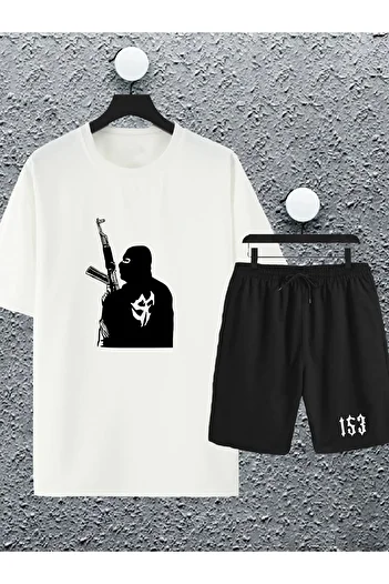 macklin Unisex Women Men 153 Gangsta Printed Oversize Tshirt and Shorts Tracksuit Set