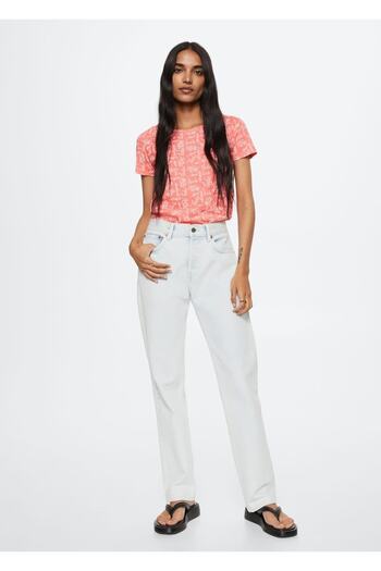 MANGO Woman Logo Embroidered Patterned T-Shirt