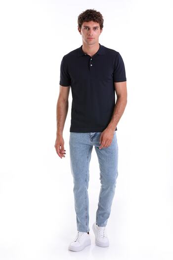 Hatemoğlu Πλεκτό μπλουζάκι Navy Blue Comfort Fit Plain Polo Neck Rayon