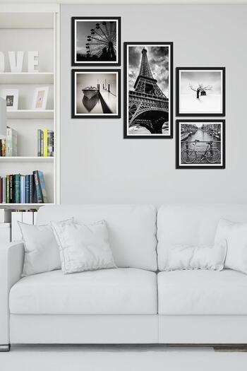 Tooall Black and White Eiffel Tower Mdf Painting - 5-Piece Collage Wall Decor - Uv Painting Set