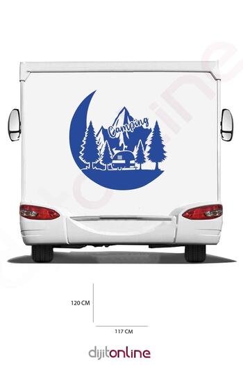 Dijitonline Autocolant Camping Caravană - Autocolant Munte - Autocolant Copac - Autocolant Pădure - 117x120 Cm