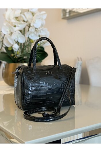 mossi Black Crocodile Look Faux Leather Hand and Shoulder Bag