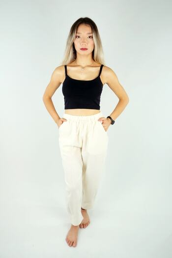 Botex 100% Cotton Linen Comfortable Trousers - Cream Natural