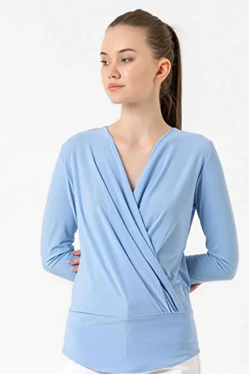 Laranor Blue Double-breasted Cut Three-quarter Sleeve Blouse