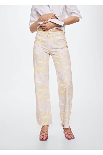 MANGO Woman Patterned Wide Leg Jeans