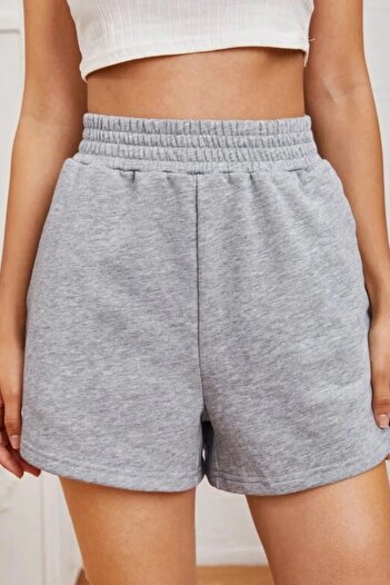 MODAGEN Women's Gray Elastic Waist Short Combed Cotton Shorts