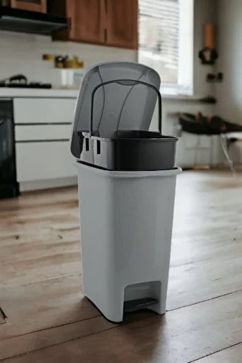 Melkan Home Pedal Dustbin 12.5 Liter Gray Dustbin with Inner Bucket Slim Pedal Dustbin 12.5 Liter 40 Cm