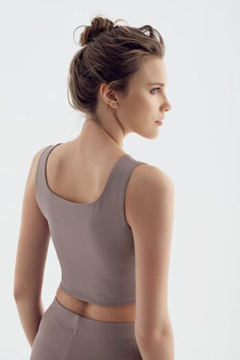 Artış Thick Strap Crop Top Ribbed Sports Bustier C02