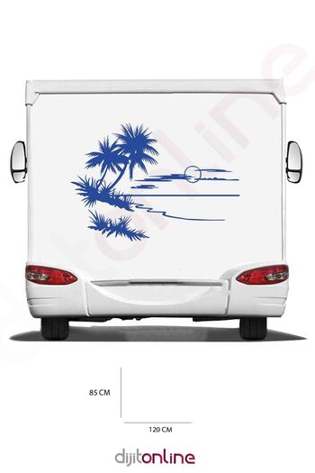 Dijitonline Autocolant Caravană Apus - Autocolant Plajă - Autocolant Palmier - 120x85 Cm