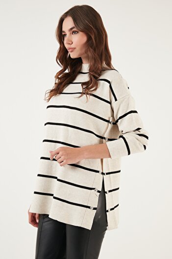 Lela Striped Stand Collar Onesize Knitwear Sweater Pullover 4615197 Y