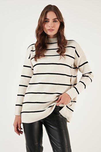 Lela Striped Stand Collar Onesize Knitwear Sweater Pullover 4615197 Y