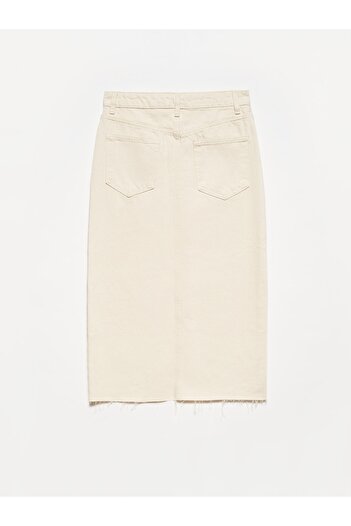 Dilvin 80549 Buttoned Front Denim Skirt-Ecru
