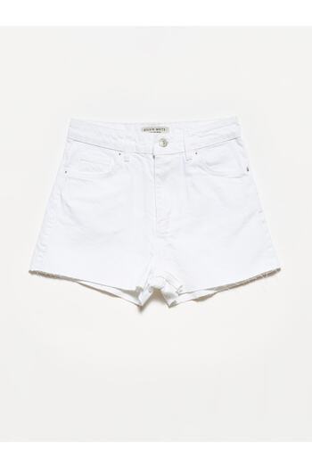 Dilvin 70900 Seamless Denim Mom Shorts-White