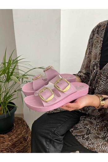 Behtah Kundura Women's New Season Wide Double Buckle Daily Comfortable Light Stylish Daily Guest Indoor Slippers