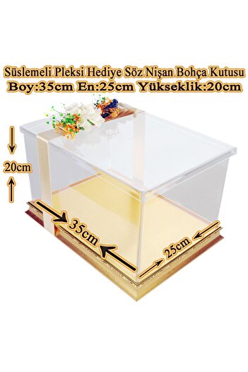 mixefor Söz Nişan Bohça Kutusu -pleksi Hediye Kutusu-35 Cm X 25 Cm X 20 Cm Ölçülerinde -altın Renk Çerçeve