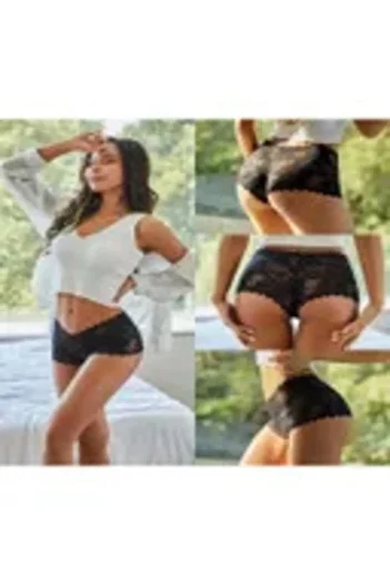 Quick&Shine Women's Black White Red 3 Pack Lace Thong Shorts Panties