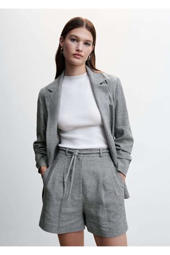 MANGO Woman Gathered Linen Shorts