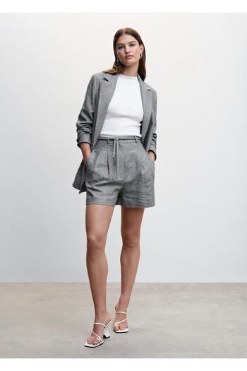 MANGO Woman Gathered Linen Shorts