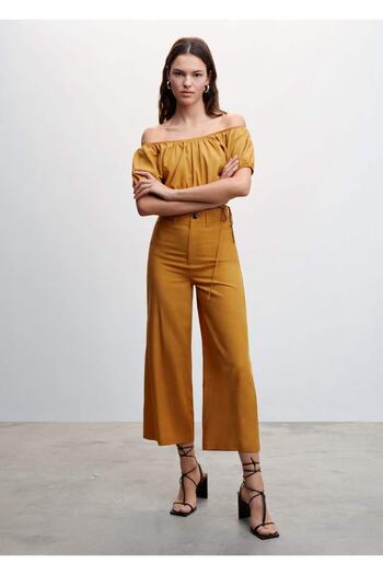 MANGO Woman High Waist Short Leg Trousers