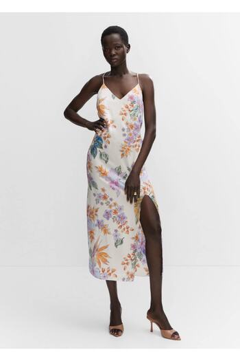 MANGO Woman Satin dress with slits on the side