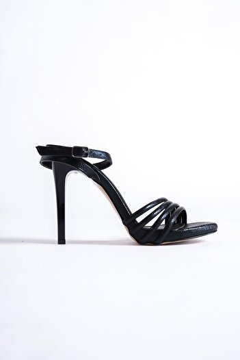 Modabuymus Havana Black Glitter Multi-Strapped Platform Heeled Evening Dress Shoes