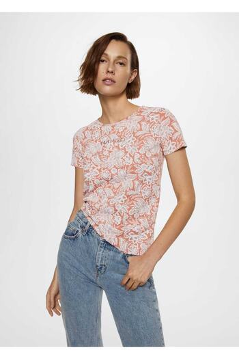 MANGO Woman Gemustertes T-Shirt mit Logo-Stickerei