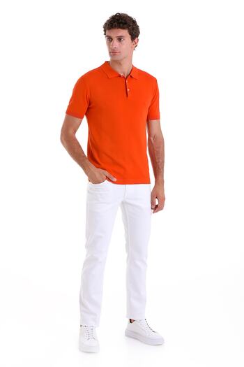 Hatemoğlu Orange Rayon Knitwear - Plain Polo Neck Comfort Fit T-Shirt