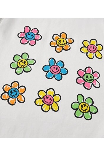 Machetta Barevné dětské tričko s potiskem Daisy Oversize Crew Neck Cotton