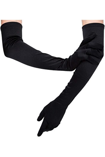 Miss Lancy Mănuși negre din satin Lycra cu degetul lung (58 CM-DANS & OPERA GLOVE) – Mănuși