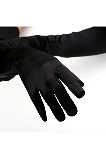 Miss Lancy Mănuși negre din satin Lycra cu degetul lung (58 CM-DANS & OPERA GLOVE) – Mănuși
