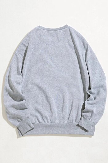 MODAGEN Unisex Gri Los Angeles Baskılı Bisiklet Yaka Oversize Sweatshirt