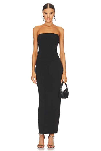 Zagrep Women's Black Strapless Maxi Dress Silk Jersey Double-Layer Not Showing Lingerie