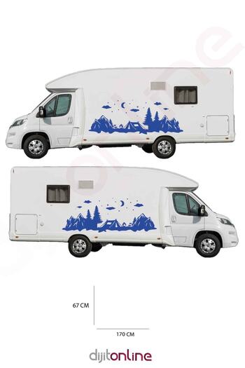 Dijitonline 2 bucăți autocolant pentru camping - autocolant pentru munte - autocolant pentru lună și stea - autocolant pentru copac - 170x67 cm
