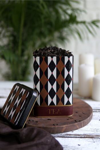 EVLE Er022-v7 Circus Tea Patterned Square Metal Storage Container 11x11 Cm