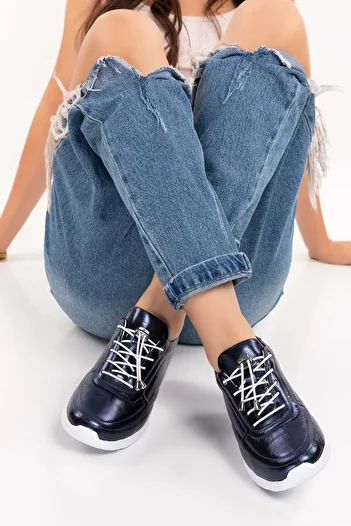 Gondol Inside and Outside Genuine Leather Faylon Sole Lightweight Sports Shoes ES.110 - Navy Blue - 40