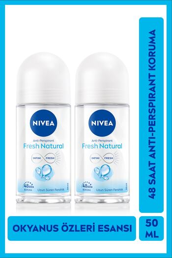NIVEA Kadın Roll-on Deodorant Fresh Natural 50ml, 72 Saat Anti-Perspirant Ter Koruması, Alkolsüz, X2 Adet