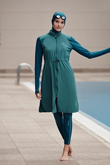 Haşema Performance Series Honeycomb Texture Detailed Water Green Hijab Swimsuit Set H-per 50