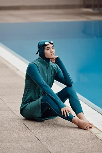 Haşema Performance Series Honeycomb Texture Detailed Water Green Hijab Swimsuit Set H-per 50