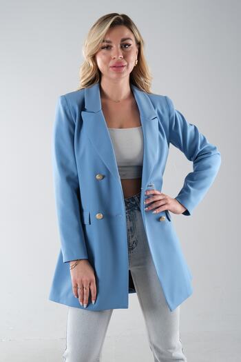 Feminist Astarlı Düğme Kapamalı Blazer Ceket Bebe Mavi 0105123